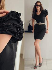 MOTF STUDIO RUFFLE TRIM FITTED DRESS