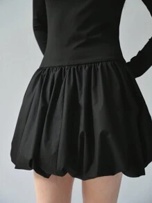 Enchnt Women's Romantic Fall Holiday Square Neck Long Sleeve Fitted Elegant Charming Sweet Cute Black Dress - Black - View 6