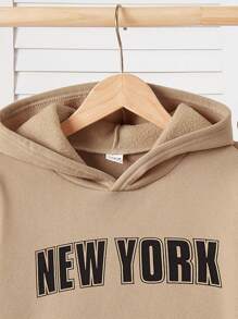 SHEIN 2pcs Tween Boy Letter Print Sweatshirt And Sweatpants Set, Casual Sportswear, Fleece, Thickened - Black - View 3