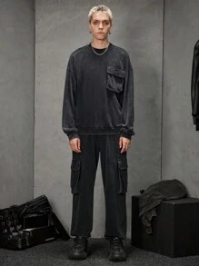Manfinity VCAY 2pcs Men's Casual Round Neck Long Sleeve Knitted Sweatsuit Set, Suitable For Spring & Autumn, For Fall Winter - Black - View 1