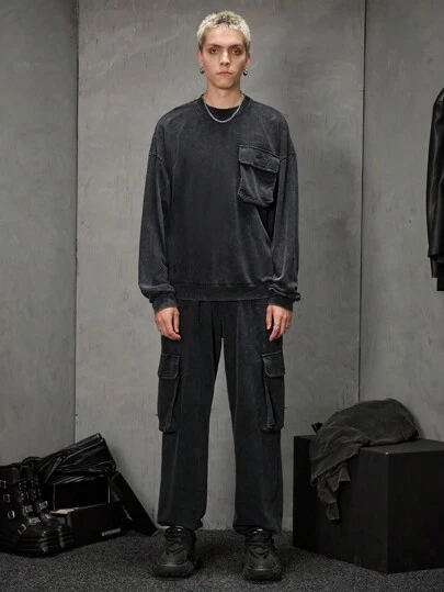 Manfinity VCAY 2pcs Men's Casual Round Neck Long Sleeve Knitted Sweatsuit Set, Suitable For Spring & Autumn, For Fall Winter