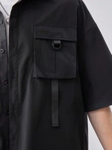 SHEIN Teen Boy's 3pcs Loose-Fit Casual Set: Woven Solid Color Shirt, Shorts With Pockets And Vest With Lapel - Black and White - View 6
