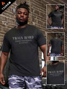 Gym Rark Men's Plus Size Letter Pattern Top Compression Shirt Men - Black - View 1