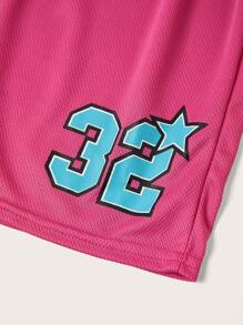 SHEIN Tween Boy Casual Sporty Loose Knitted Shorts With Print Pattern - Hot Pink - View 4