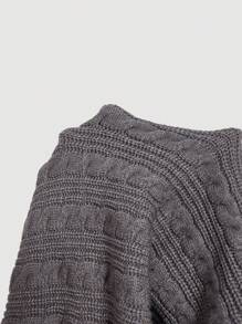 SHEIN MOD Plus Size Women's Vintage Style Cable Knit Textured Long Sleeve Cardigan, Gray