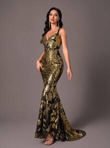Glamrae Váy dạ hội dài chấm đất hở lưng sang trọng, gợi cảm, sang trọng, thanh lịch, váy dạ hội bán trang trọng, cho tiệc sinh nhật, tiệc cưới, tiệc tốt nghiệp - màu đen - Xem 5
