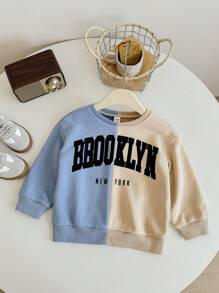 SHEIN Young Girl Colorblock Letter Slogan Graphic Round Neck Sweatshirt, Autumn / Winter - Multicolor - View 6