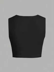 Slaydiva Casual Simple Pattern Women Square Neck Tank Top Suitable For Summer Back To School - Black - View 3