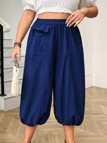 EMERY ROSE Plus Size Women's Plain Casual Pants For Everyday Wear - Green - View 4