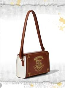 Harry Potter | ROMWE Hogwarts Pattern Magic Book Shaped Flap Shoulder Crossbody Bag - Brown - View 4