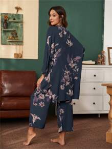 3 Pack Floral Print Robe Pyjama Set - Multicolor - View 2