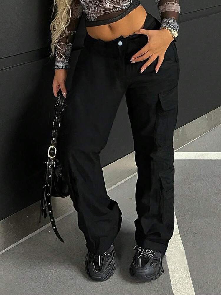 2024 简约黑色工装直筒牛仔休闲裤 - 黑色 - 查看 4