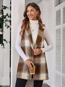 EMERY ROSE 女士翻领无袖格子休闲时尚常规夹克 - 彩色 - 查看 4