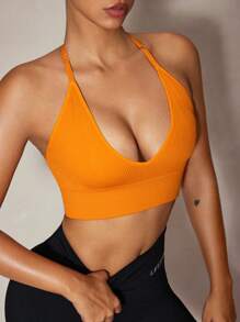 Slayform Women Solid Color Seamless Adjustable Clasp Brassiere - Orange - View 1