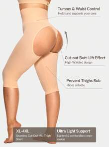 SHAPORA Quần lót thể thao Yoga Unitard lưng cao màu trơn cỡ lớn - Màu be - Xem 3