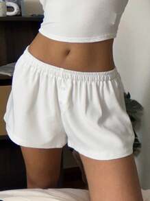 SHEIN EZwear 女士簡約運動短褲，適用於春夏假期和休閒穿搭 - 白色 - 查看 4