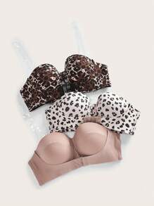 3pcs/Set Women's Bra With Wire, Bandeau Design - Multicolor - View 3