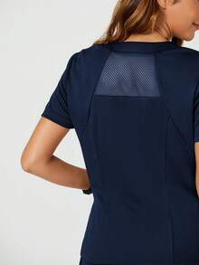 TaskEZ Women Solid Color Simple V-Neck Short Sleeve Top And Pants Scrub Uniform Set - Navy Blue - View 10