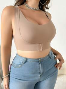 Plus Size Seamless Adjustable Front-Closure Bra Camisole - Camel - View 5