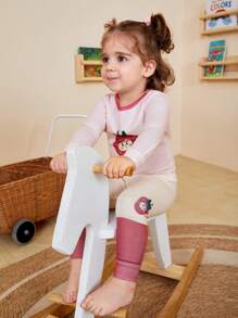 2 件装女婴可爱草莓印花贴身运动衫和紧身裤家居服套装 - 粉色 - 查看 4