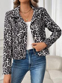 SHEIN LUNE Leopard Print Casual Bomber Jacket, Fall & Spring - Multicolor - View 7