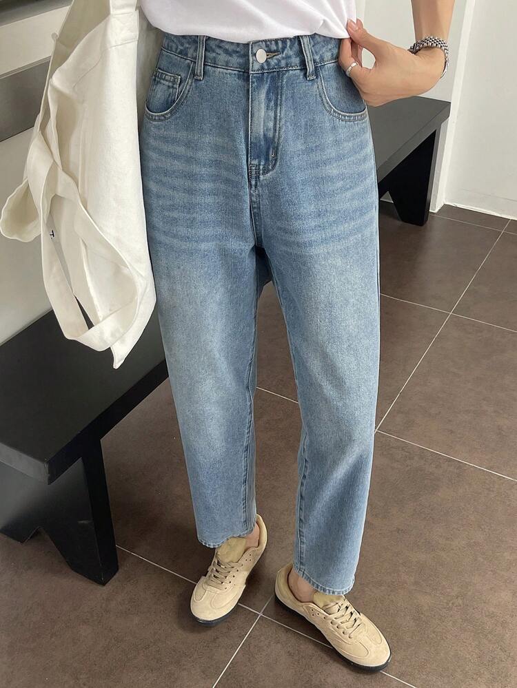 Women Solid Minimalist Casual Denim Jeans Old Money Style