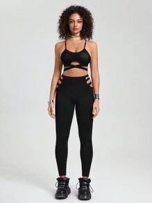 Easithlete Women's Solid Color Cross Strap Camisole Top And Long Pants Summer Sports Suit