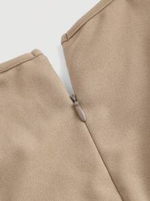 SHEIN MOD 女士无袖直筒宽松舒适 V 领系腰拉链阔腿连体裤，女式工装裤，返校，卡其杏色连体裤，休闲连体裤，通勤连体裤