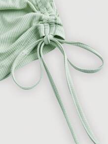 SHEIN MOD 女式复古绿色蕾丝蝴蝶结长袖二合一修身T恤，办公室工作服 - 綠色 - 查看 5