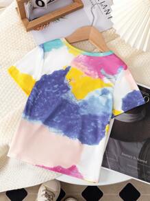 Young Girls' Tie Dye Print Round Neck Short Sleeve T-Shirt - Multicolor - View 2
