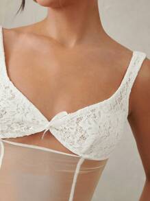 L'Amorae Top de tirantes lindo con detalle de lazo en la parte delantera con escote de encaje