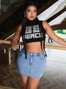 SHEIN ICON Falda vaquera mini casual de unicolor para mujer de talla grande