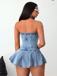 SHEIN ICON 女士前扣褶皱牛仔背心裙，休闲度假