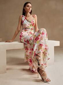 Anewsta 女式碎花荷叶边下摆无袖连衣裙，夏季 - 紫色 - 查看 6