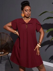 Slaydiva Váy xanh lá cây dệt chữ A rộng rãi thoải mái cho kỳ nghỉ cỡ lớn dành cho nữ - Màu Đỏ Sâu - Xem 6