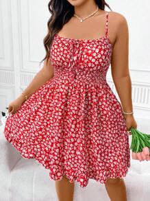 SHEIN Clasi 大码女式碎花休闲无袖连衣裙，适合新年度假海滩穿着