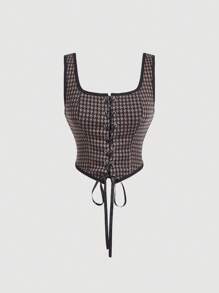 SHEIN MOD Áo ba lỗ buộc lưng kẻ caro phong cách cung điện cổ điển cỡ lớn màu tương phản - Nhiều màu - Xem 1