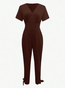 Breezaya Solid Color Bodycon Jumpsuit With Cinched Waist, Long Pants - Brown - View 1