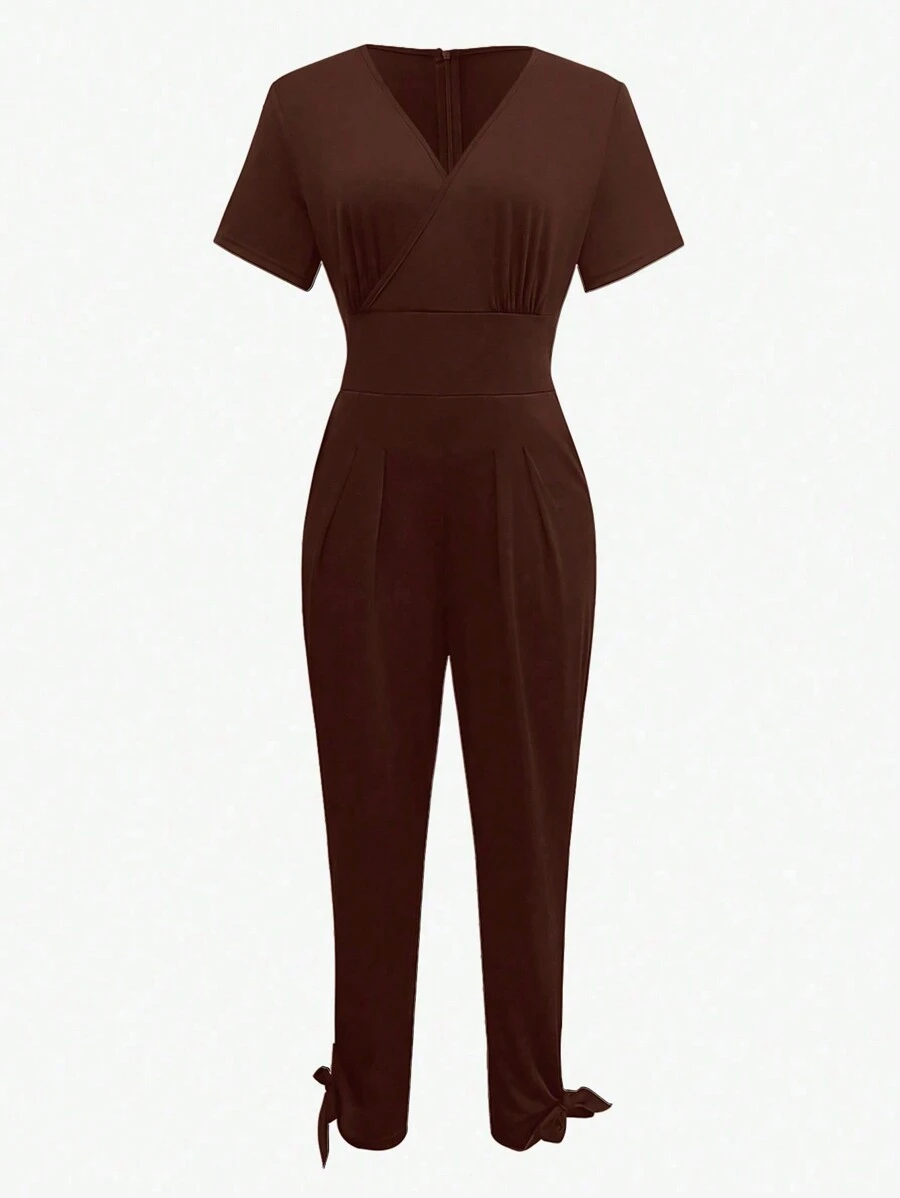 Breezaya Solid Color Bodycon Jumpsuit With Cinched Waist, Long Pants - Brown - View 1