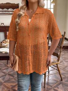 Breezaya Cardigan casual à simple boutonnage, manches courtes, couleur unie, grande taille, été