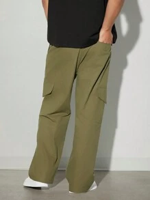 Hauture Men's Casual Solid Color Straight Leg Cargo Pants - Army Green - View 3