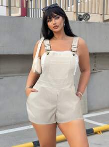 Flirla Plus Size Women's Summer Pocket Patched Solid Color Minimalist Daily Overall Romper