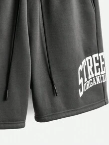 Manfinity VCAY Men's Loose Fit English Print Long Sleeve Knit Sweatshirt Set, For Fall Winter - Dark Grey - View 9