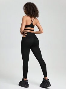 Easithlete Women's Solid Color Cross Strap Camisole Top And Long Pants Summer Sports Suit