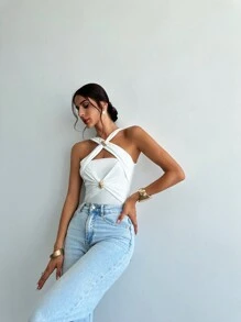 Firerie 白色优雅休闲浪漫吊带系腰连衣裙，适合节日、派对、音乐节 - 白色 - 查看 3