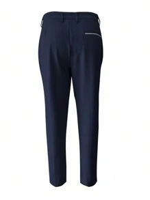 Calvornis Men Solid Color Simple Daily Slim Fit Suit Pants, Formal - Navy Blue - View 2