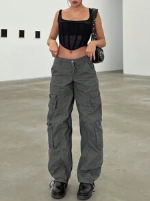 GILIPUR 节日女士宽松复古休闲时尚背带裤 - 深灰色 - 查看 4