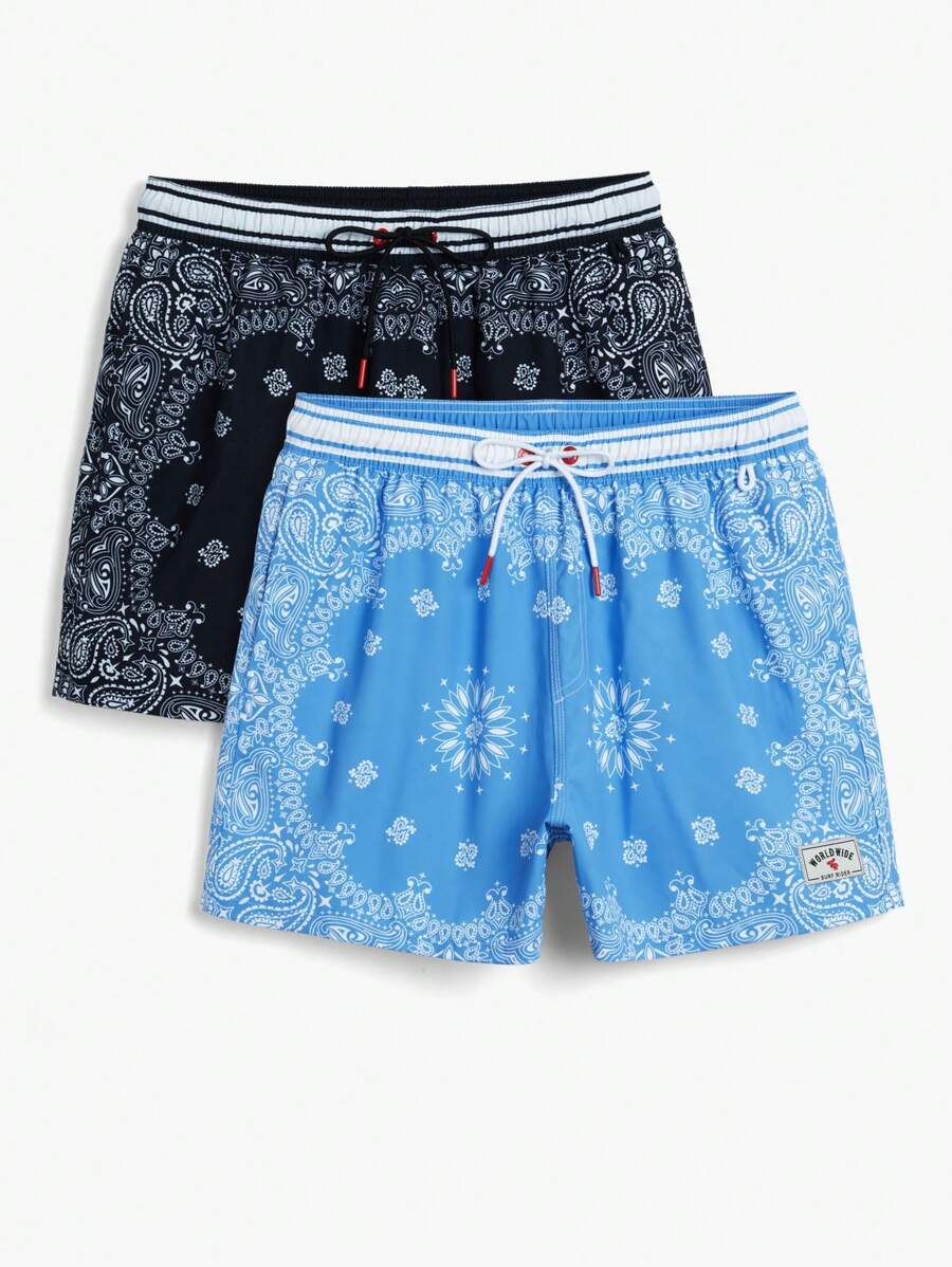 Zalmeno Men's Lace-Up Allover Striped Patchwork Beach Shorts Casual Wear - Multicolor - View 1