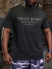 Gym Rark Men's Plus Size Letter Pattern Top Compression Shirt Men - Black - View 3