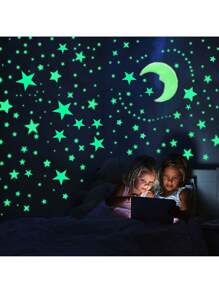 208/101 件夜光星贴天花板装饰，星空闪亮装饰非常适合卧室礼物，节日派对装饰，夜光墙贴，超级大气，仿佛在外太空漫步，一起探索其他星球的奥秘，这种感觉太棒了！ - 多色 - 查看 12